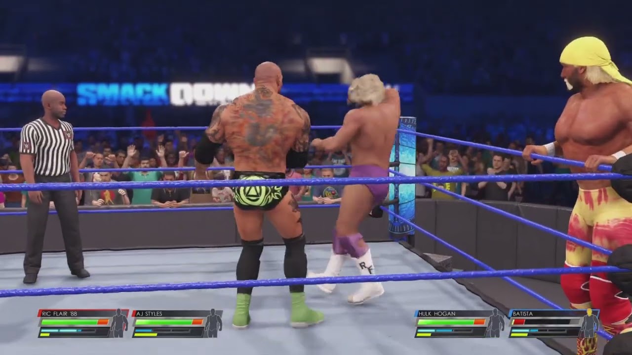 WWE2K22 MyGMMode Gameplay Series TTT Match Ric Flair AJ Styles vs Batista Hulk Hogan
