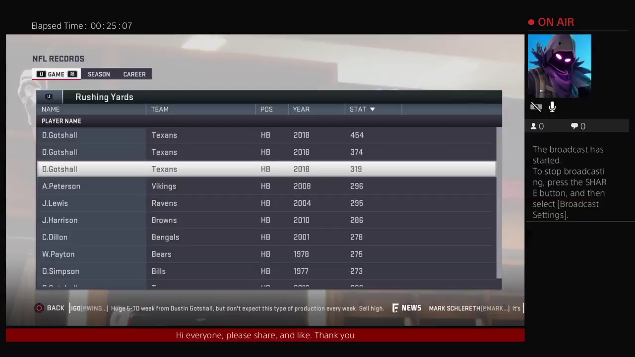 Madden 19 Breaking rushing records on My Career