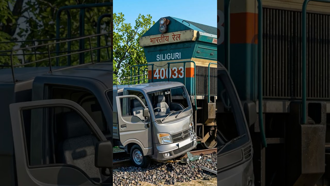 WDG-4 Siliguri Loco Hits Mini Truck Crash! #Shorts #IndianRailways #ShatabdiExpress #TrainCrash
