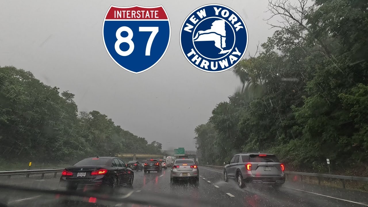 ⁴ᴷ⁶⁰ Driving in rain on New York State Thruway (Interstate 87) from Harriman, NY to Nanuet, NY