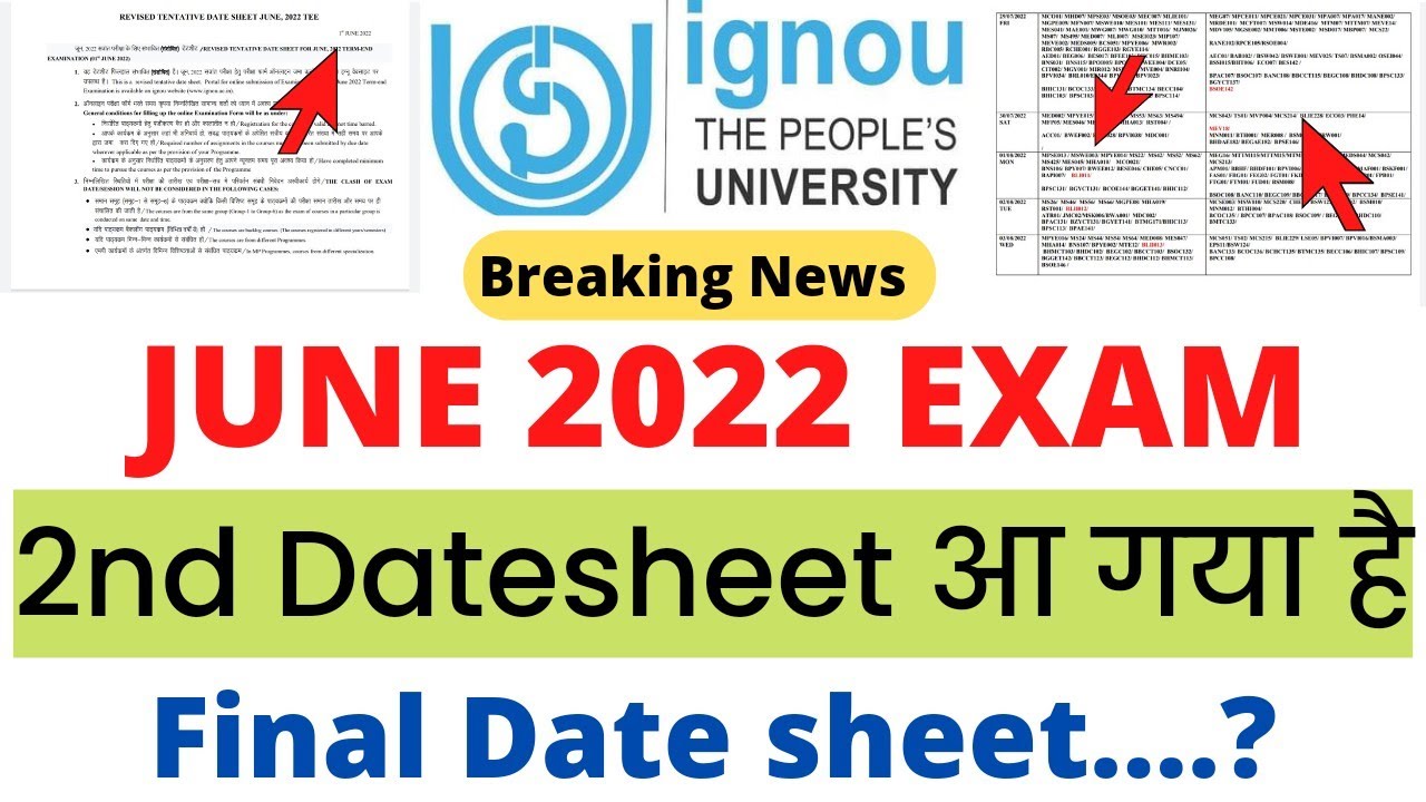 (Breaking News) IGNOU Released 2nd Tentative Date Sheet for the June 2022 Examination with 2 Changes
