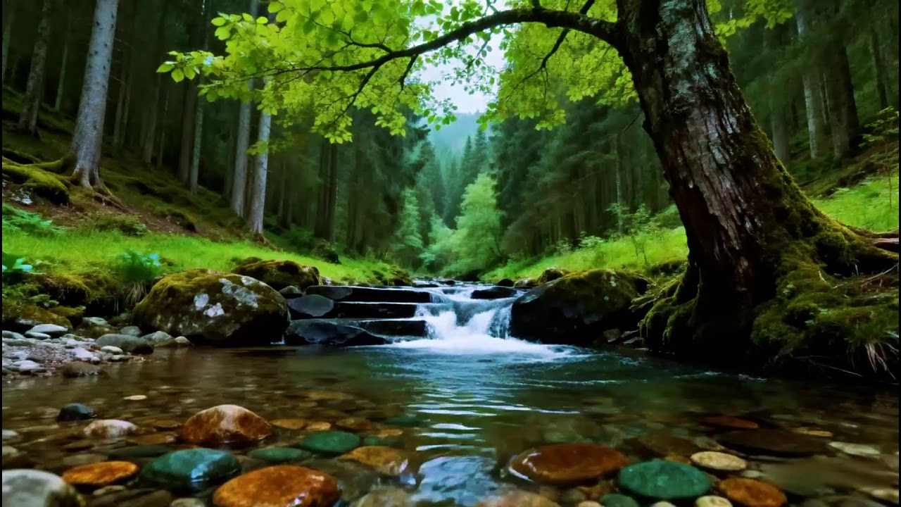 Forest Ambience Birds Singing & Beautiful Stream Sounds for Peaceful Sleep,Deep Rest,Study,Medicine