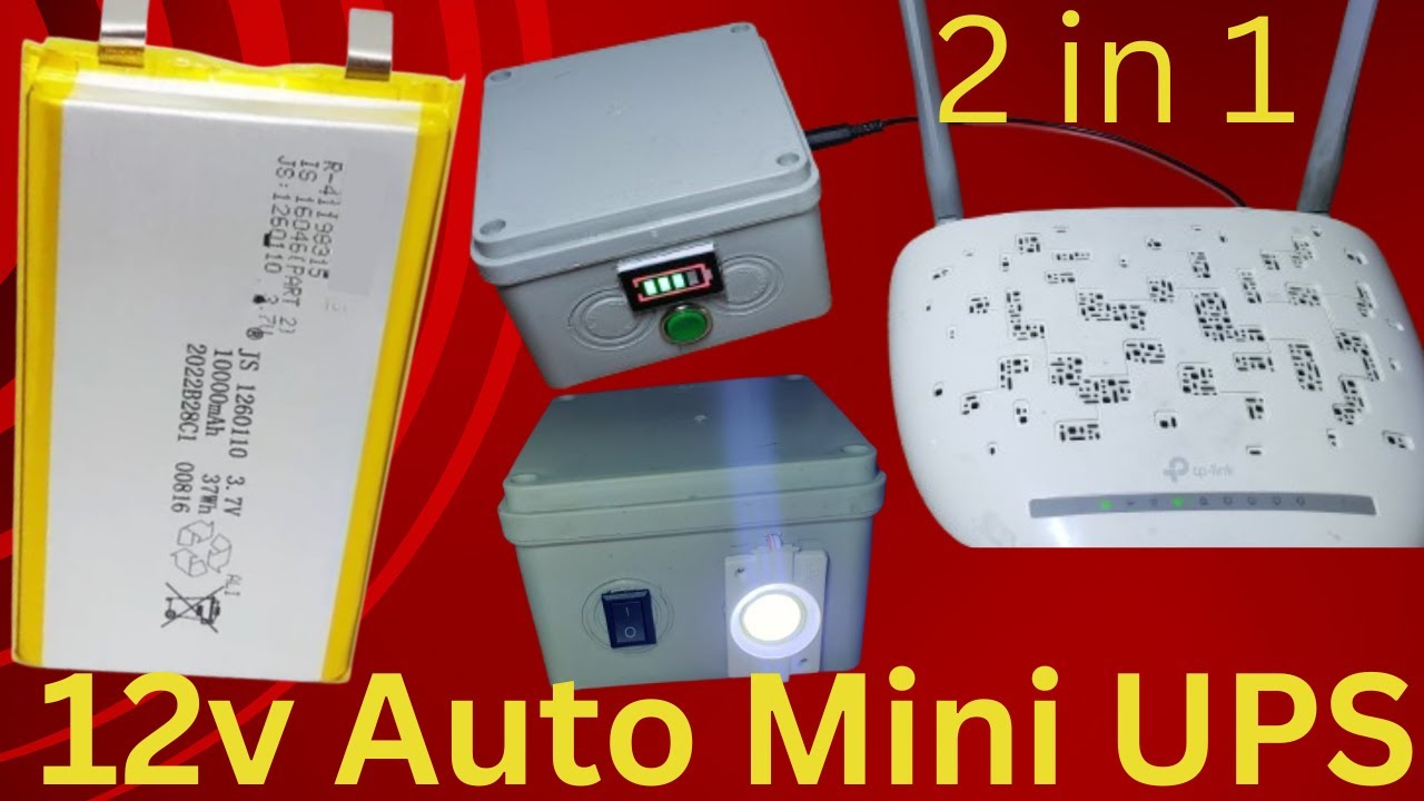 12v Auto Mini UPS (2in1) 1-for router Wi-Fi laptop & mobile 2- rechargeable light for home
