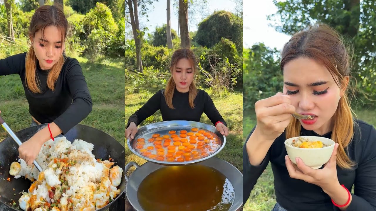 Amazing cooking deep fried egg and rice recipe