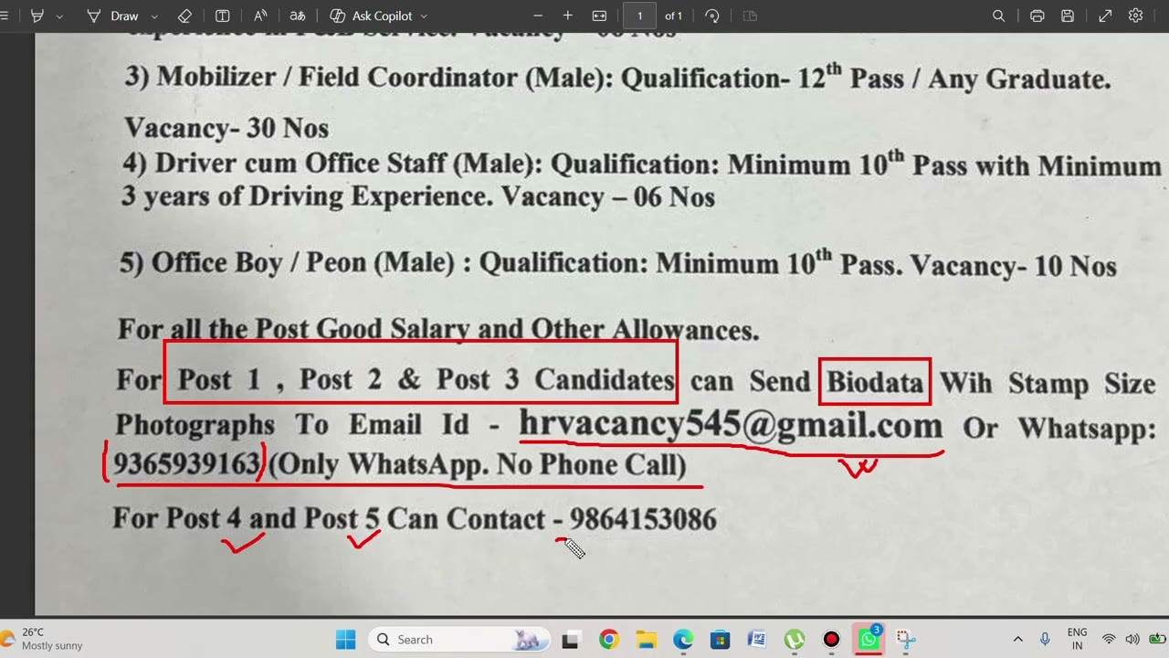 OFFICE BOY, PEON, DRIVER, MOBILIZER, FIELD COORDINATOR: CLASS 10 PASS CAN APPLY FOR 62 VACANT POSTS