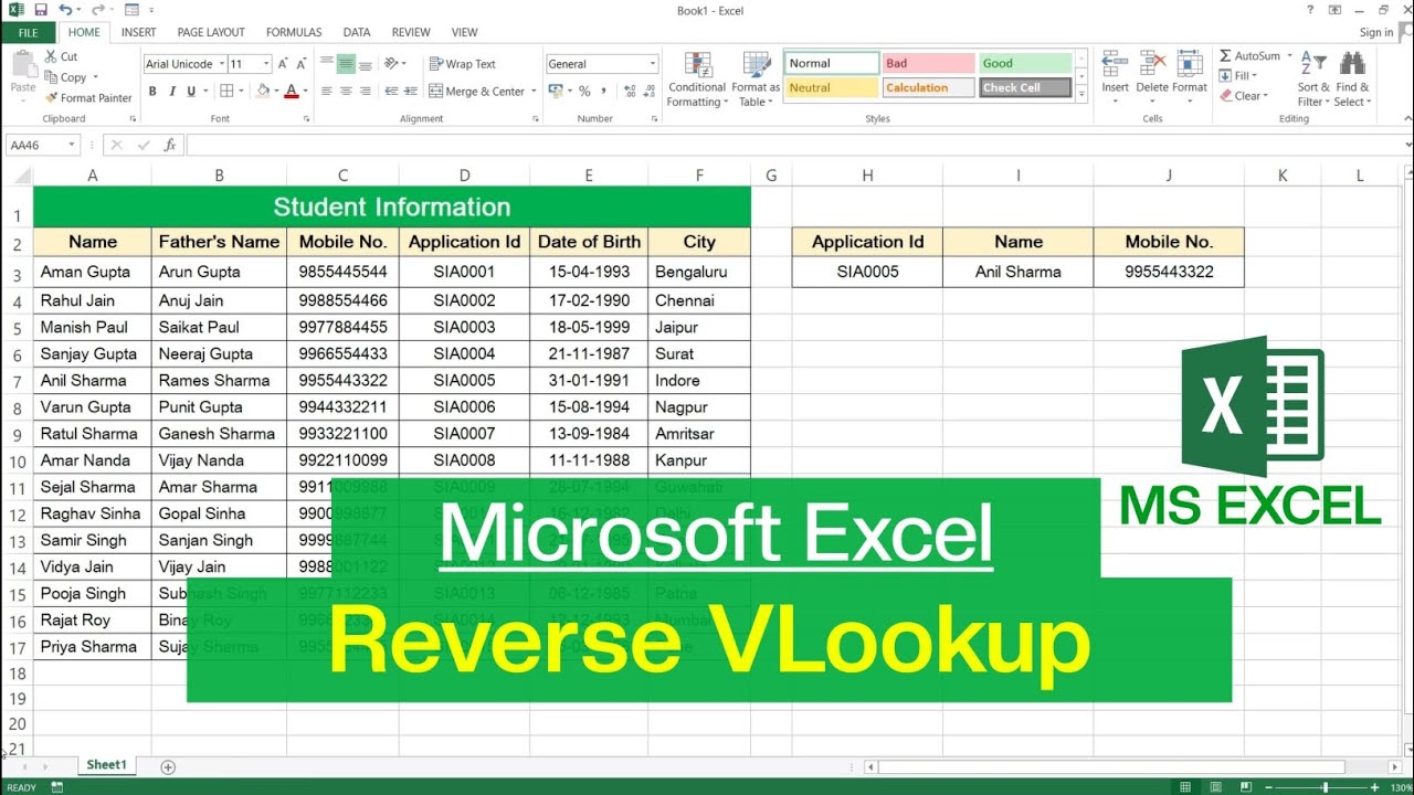 How to apply Reverse VLookup in Microsoft Excel | Reverse VLookup in Excel