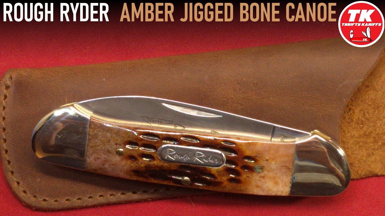 Rough Ryder Amber Jigged Bone Canoe Pocket Knife RR048