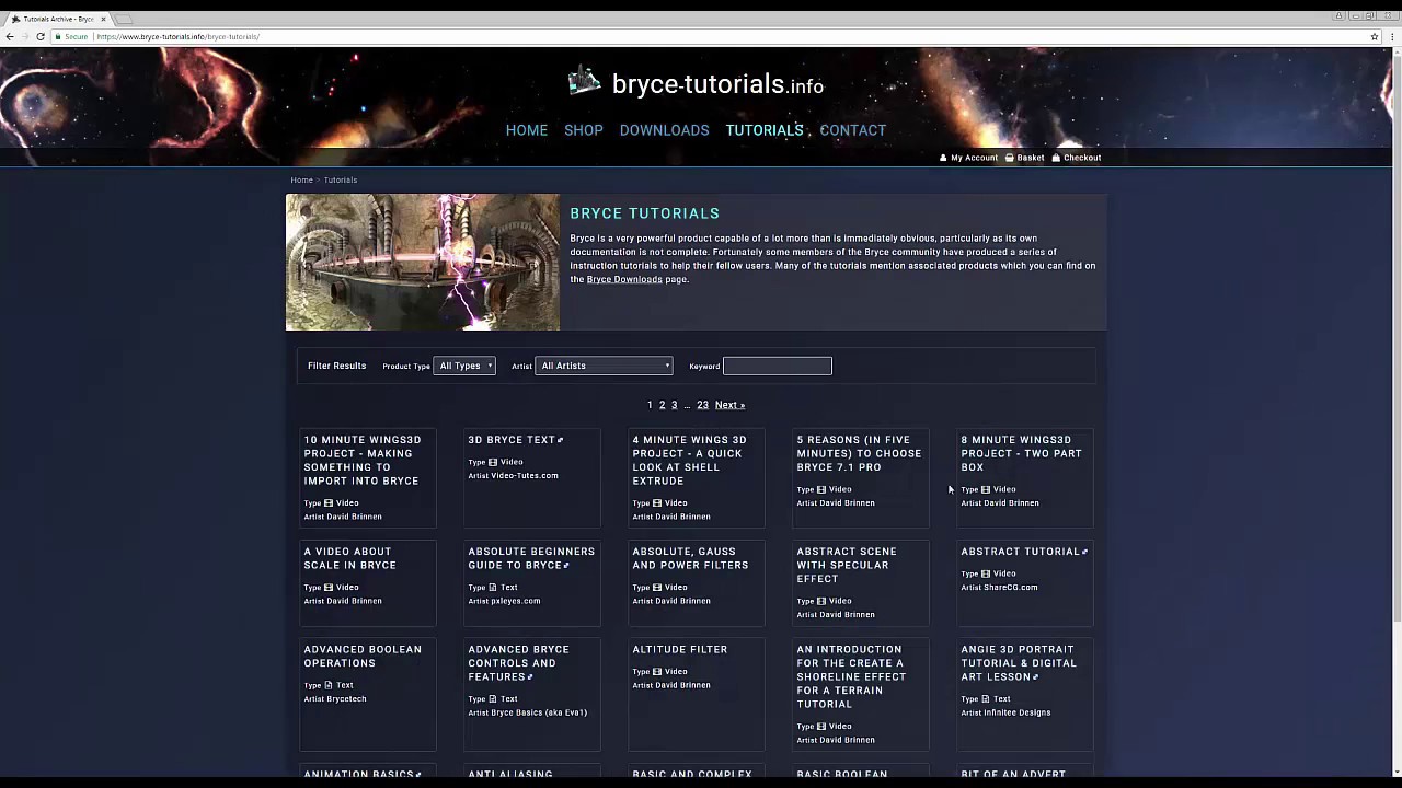 A little advert for Bryce Tutorials by David Brinnen.