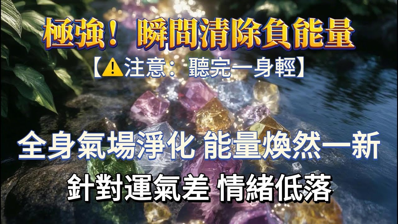 高頻靈氣水晶淨化音樂⚠️煥然一新能量【100%有效 聽完一身輕 】，針對運氣差 情緒低落，瞬間清除負能量，能量音樂，宇宙法則，睡眠陪伴，淨化磁場