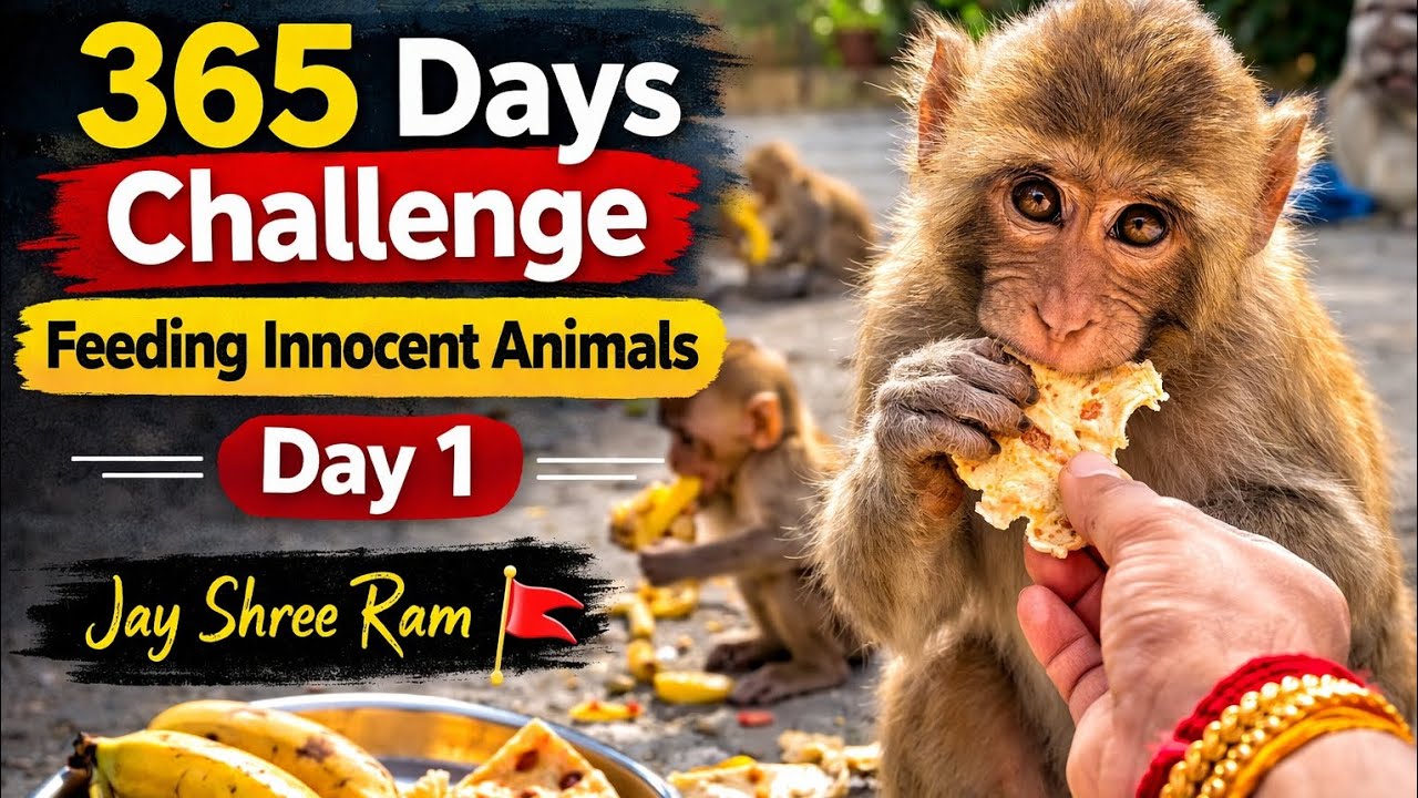 365 Days Feeding Animals Challenge | Day 1 | Feeding Hungry Monkeys | Jay Shree Ram 🐒🙏