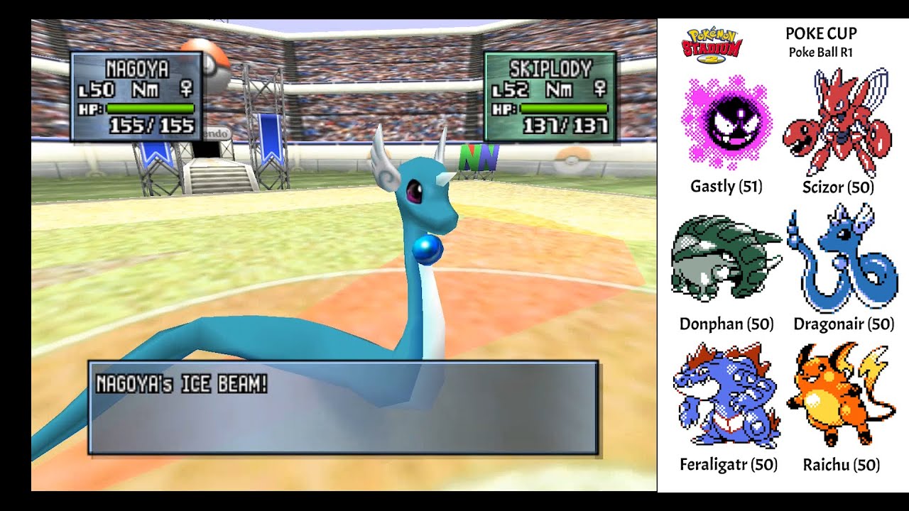 Cute DRAGONAIR ON FIRE! Pokemon Stadium 2 - Poke Cup Poke Ball Round 1 (Petit Team)