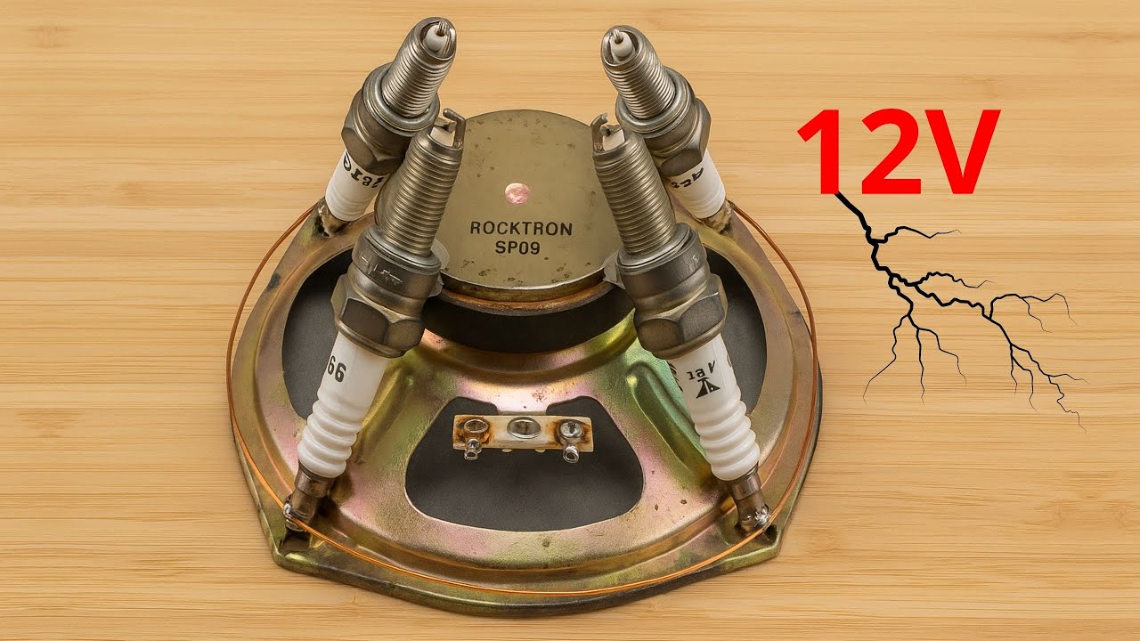 100% Free Energy Generator 12V Recycled from Old Speakers and Spark Plugs