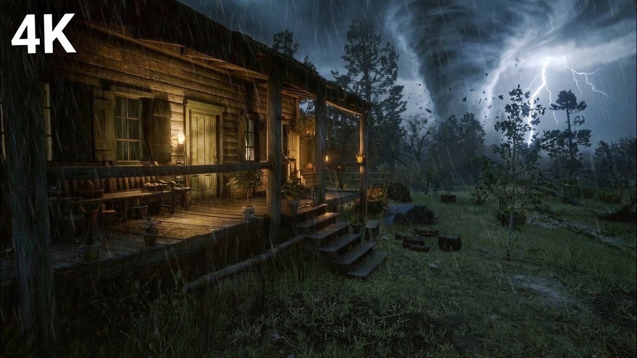 Forest Farm Cabin in Heavy Thunder Rain 🌧️ 10 Hours Soothing Sleep Rain Sounds ASMR