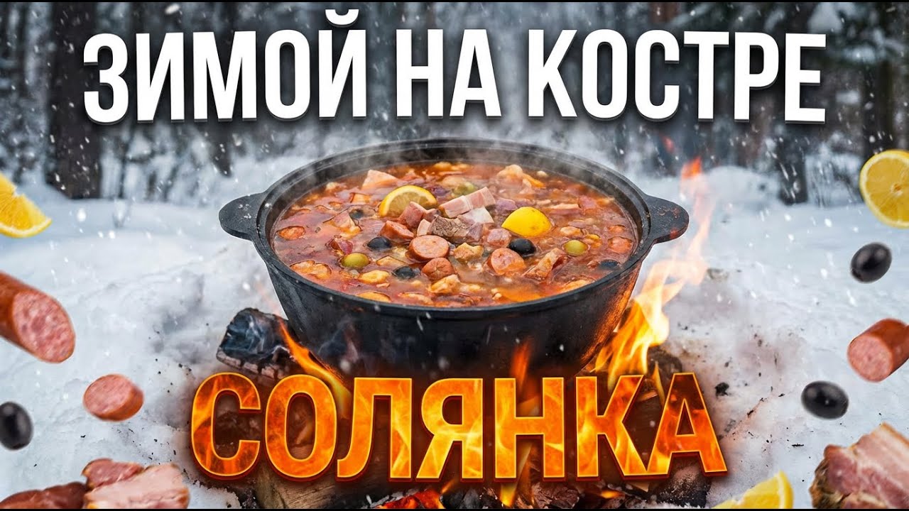 СОЛЯНКА НА КОСТРЕ зимой КОПТИМ МЯСО и говорим обо всём