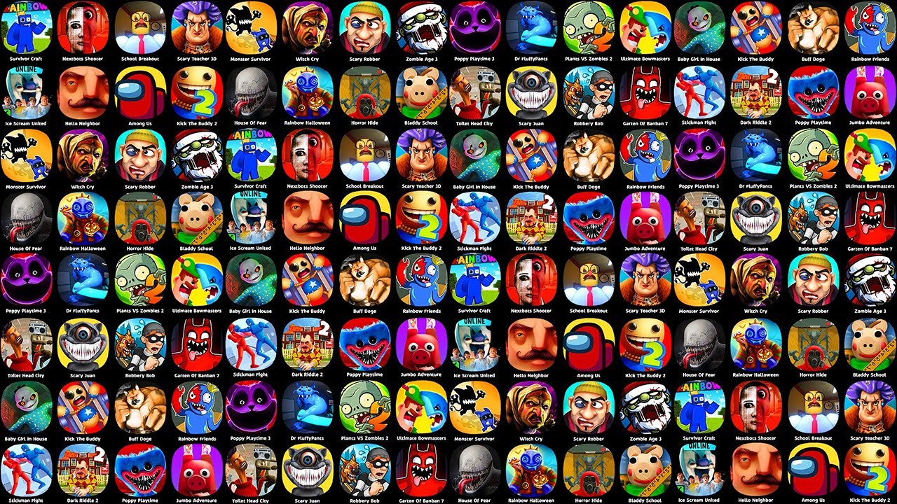 Grimace Monster Scary Survival,Poppy Mobile 3,Death Park,Among Us,Garten Of Banban 6,Hello Neighbor