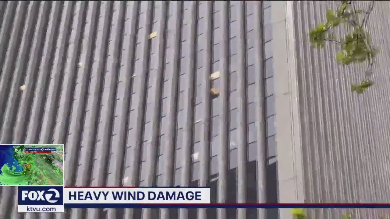 Wind blasts SF Financial District, glass falls from high rise