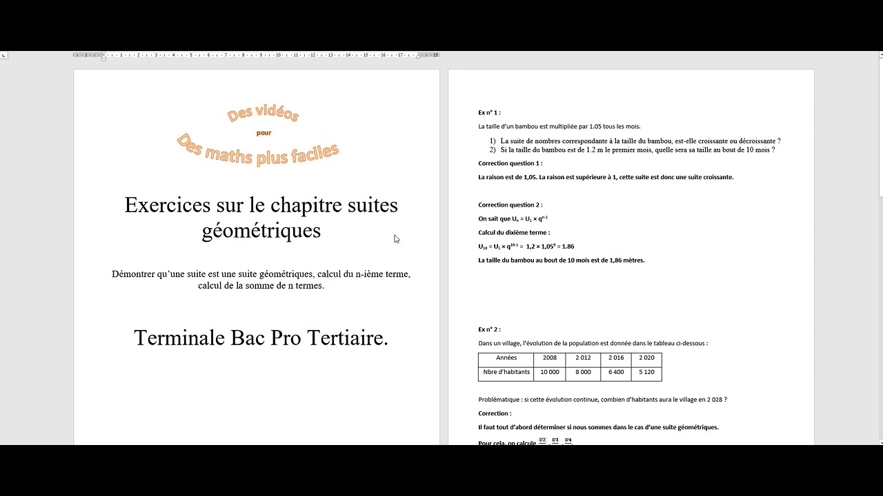 exercices suites géométriques - terminale bac pro