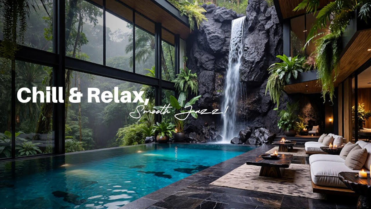 Chill & Relax with Smooth Jazz 🌿 Luxury Villa Waterfall Lounge Vibes | Samrest Audio Lounge