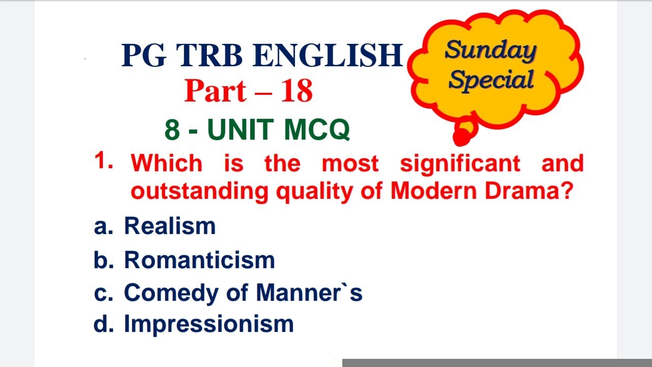 PG TRB ENGLISH Unit 8 Important MCQ Part 18 in Tamil Sunday Special
