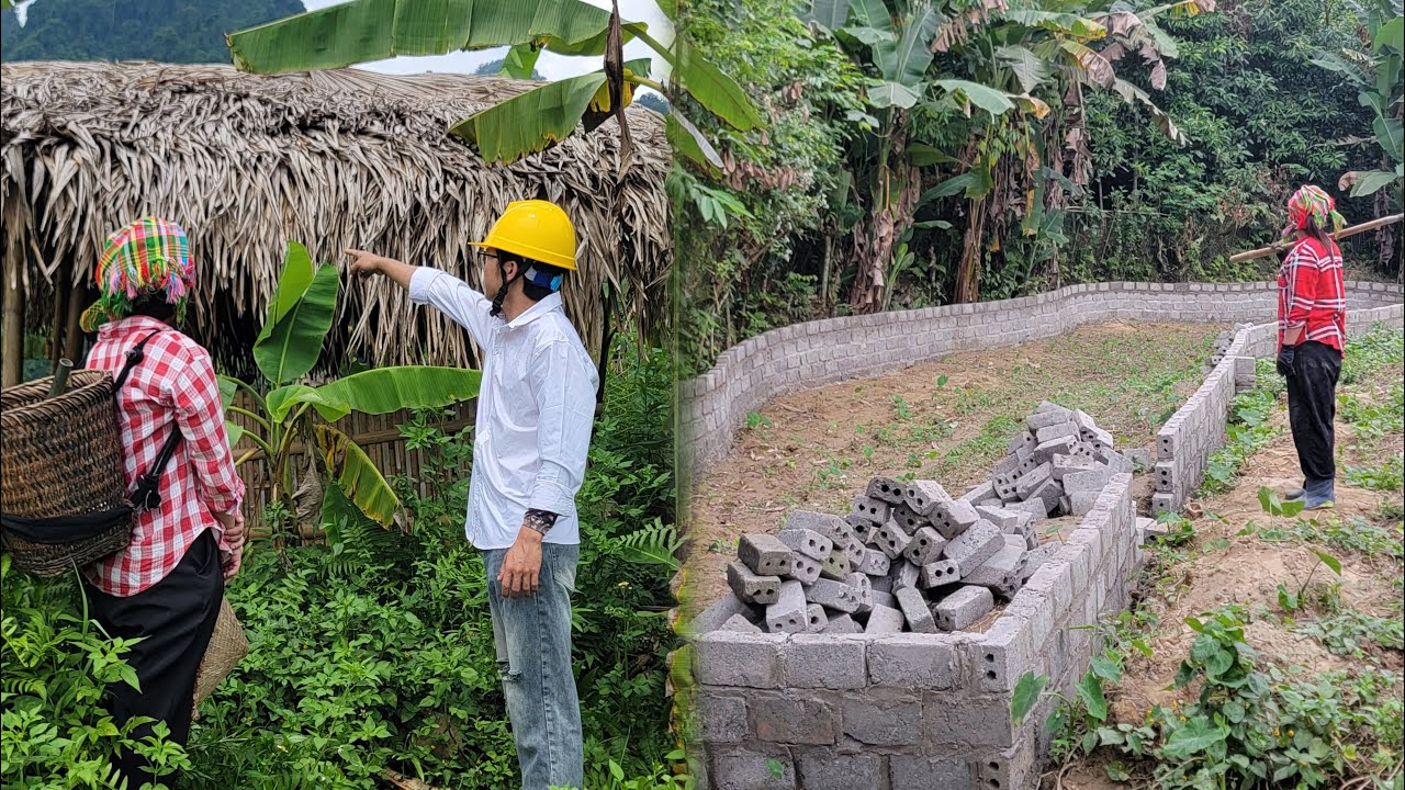 Construction skills. Poor girl has completed 70% of her dream fish pond. Dream life of a poor girl