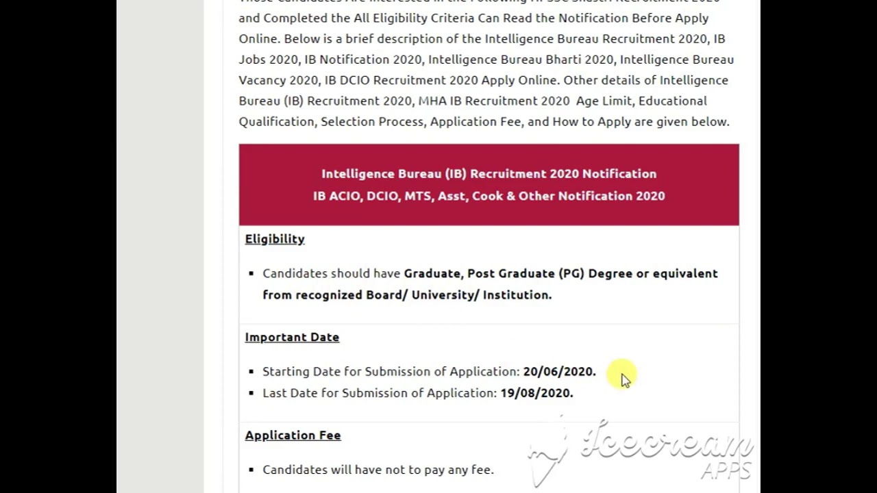 IB Recruitment 2020|IB Recruitment 2020 Notification |IB Recruitment 2020 For Various 292 Posts