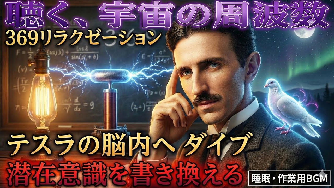 【睡眠用】聞き流すだけでテスラの脳と同期する。宇宙の周波数「369」があなたの潜在意識を書き換える【聴く美容液】ニコラ・テスラ/成功哲学/睡眠導入/波動/周波数/宇宙/聞き流し/リラクゼーション
