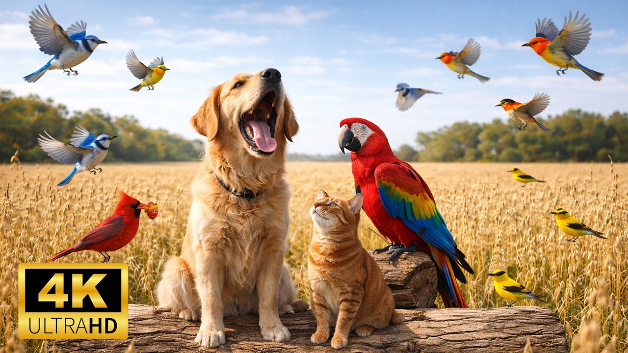 TV for Cats & Dogs 🐱🐶 Hypnotic Birds in a Beautiful Meadow | 4K Nature Video for Pets