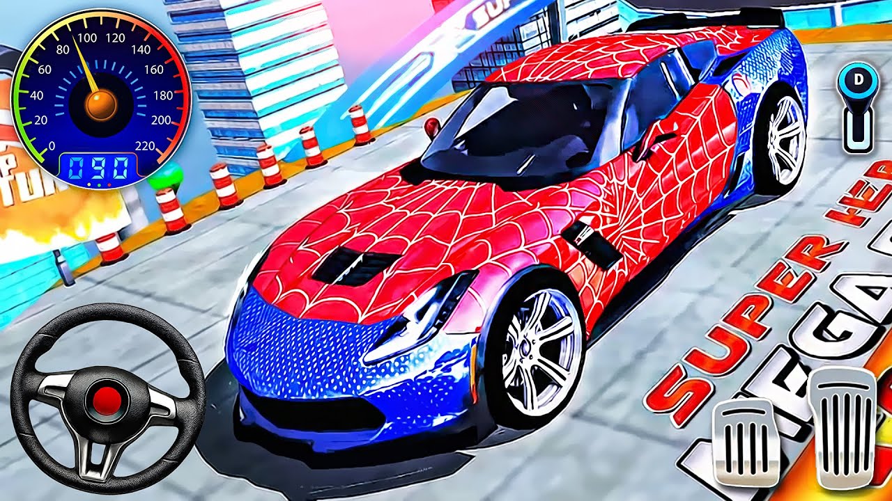 Superhero Car Mega Ramp Racing - Impossible GT Car Stunts Driving 3D - Android GamePlay