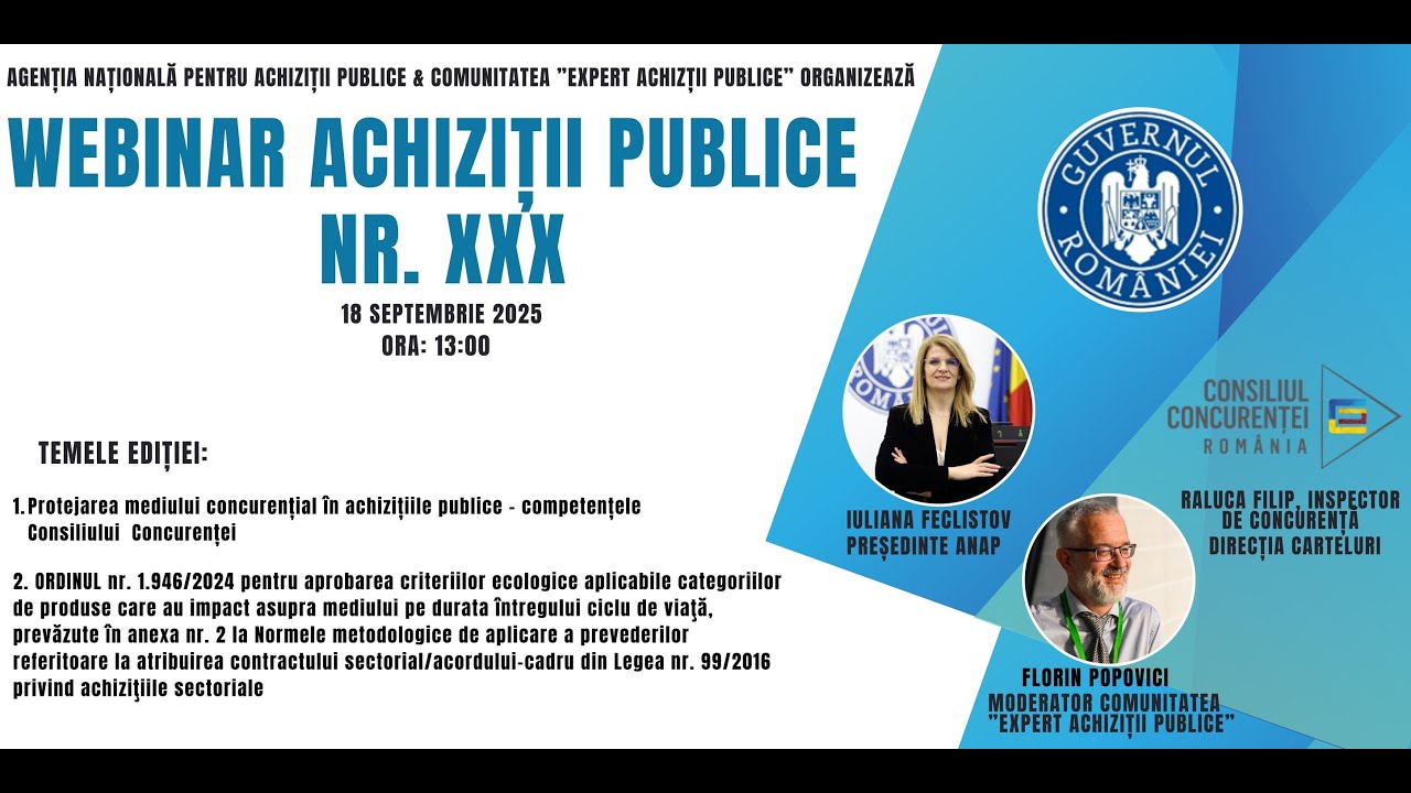 Webinar Achiziții Publice XXX   18 septembrie 2025