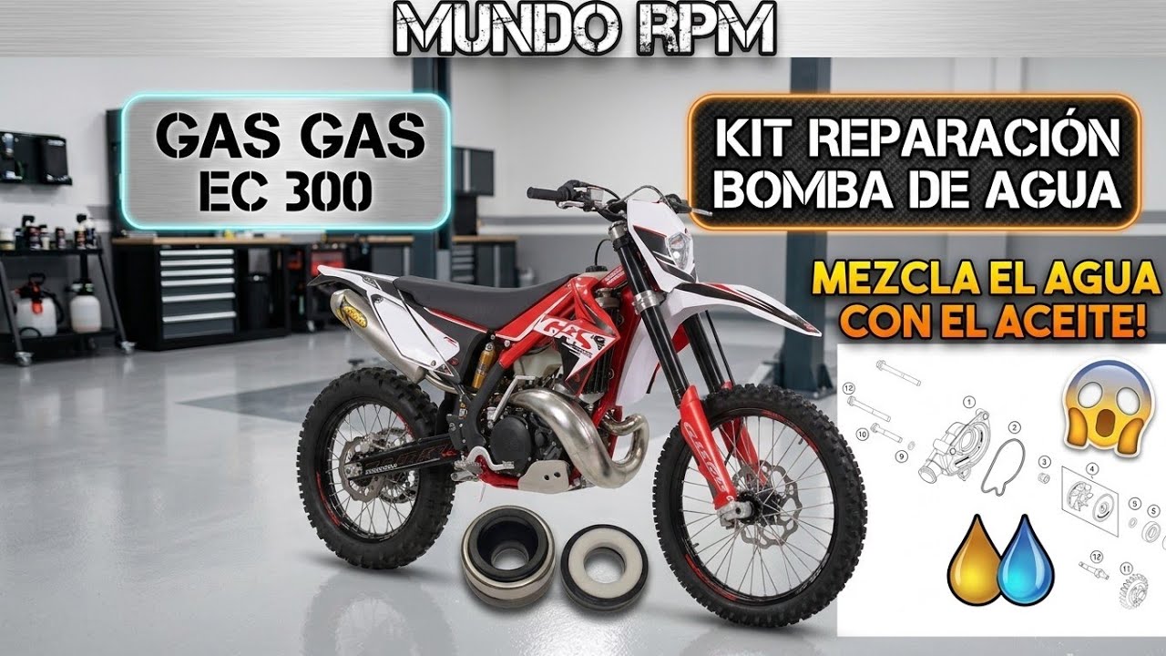 Gas gas ec300 mezcla agua y aceite. Cambio de retén de bomba de agua. Cambio de aceite