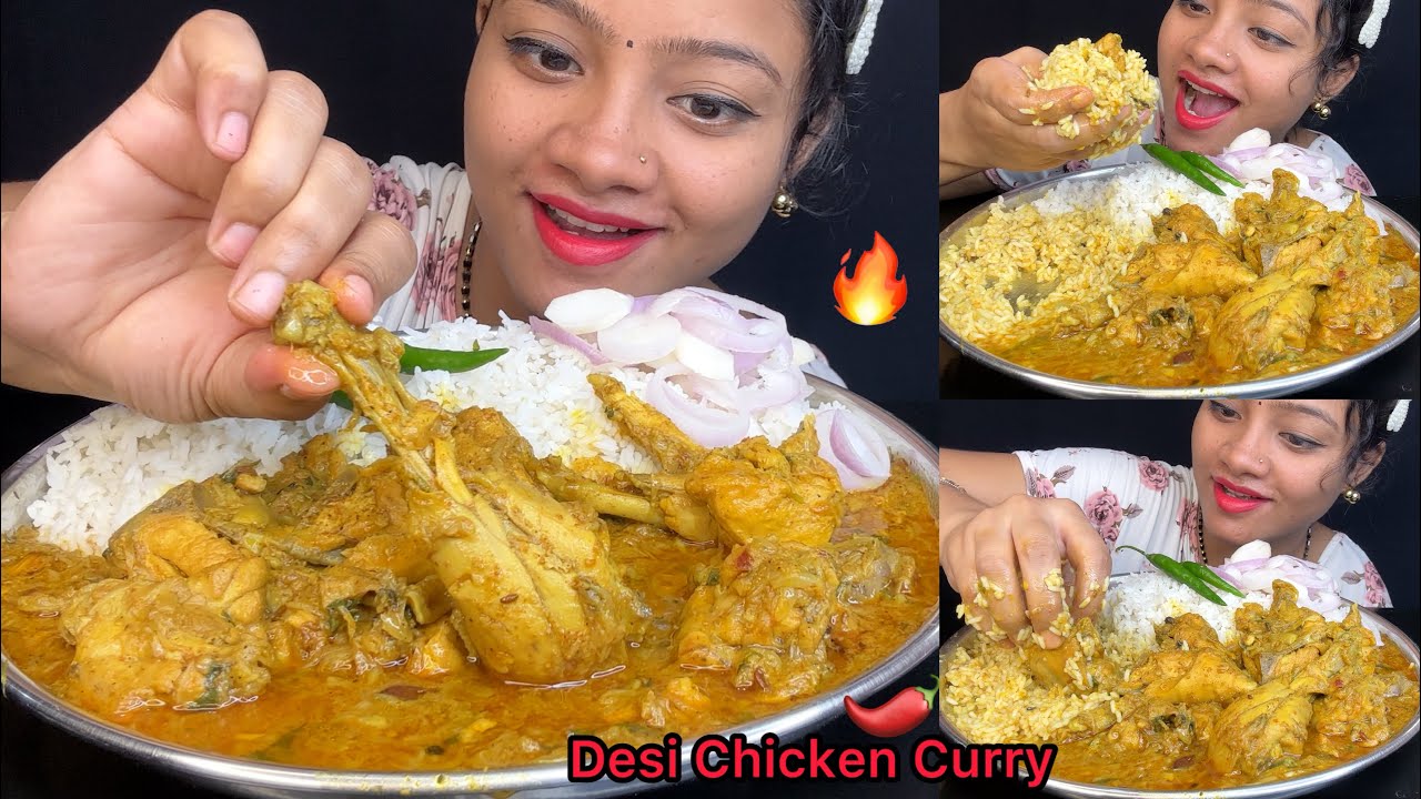 Desi Style Chicken Curry With Rice Eating 🔥😋