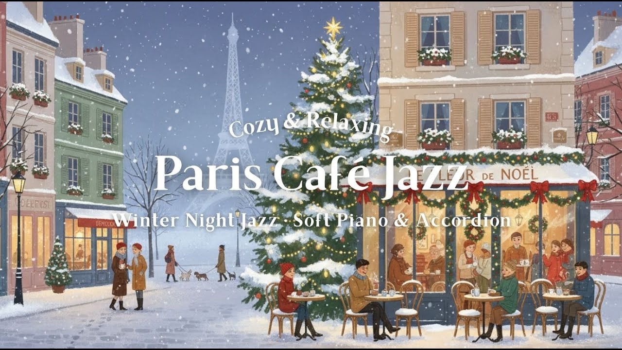 French Café Jazz – Cozy Winter Night in Paris | Piano & Accordion | for Relaxing, Reading, Studying
