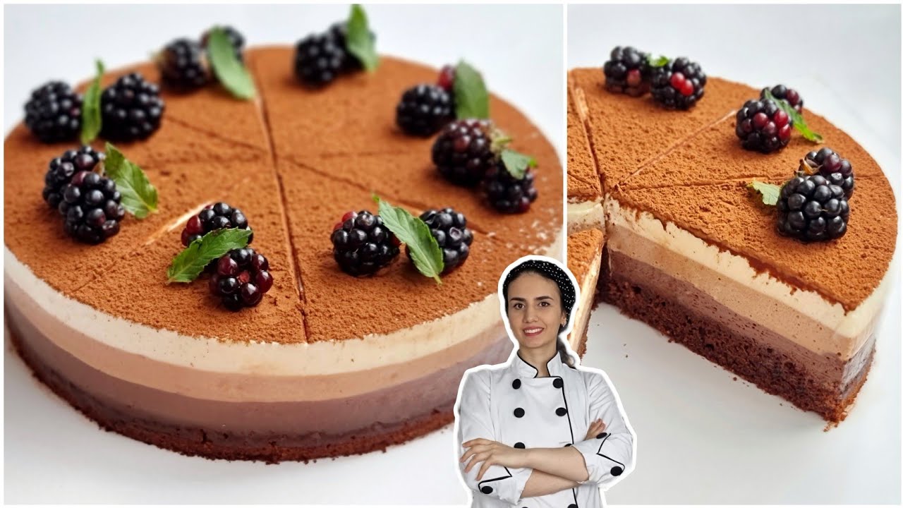 کیک سه رنگ شکلاتی_موس شکلاتی سه رنگ ساده و خوشمزه . ناملاکا شکلاتی