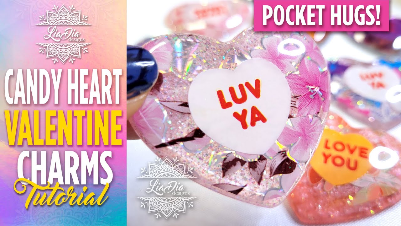 Making CANDY HEART Resin Charms with NAIL FOIL. DIY Valentine's Pocket Hugs, Keychains & Jewelry