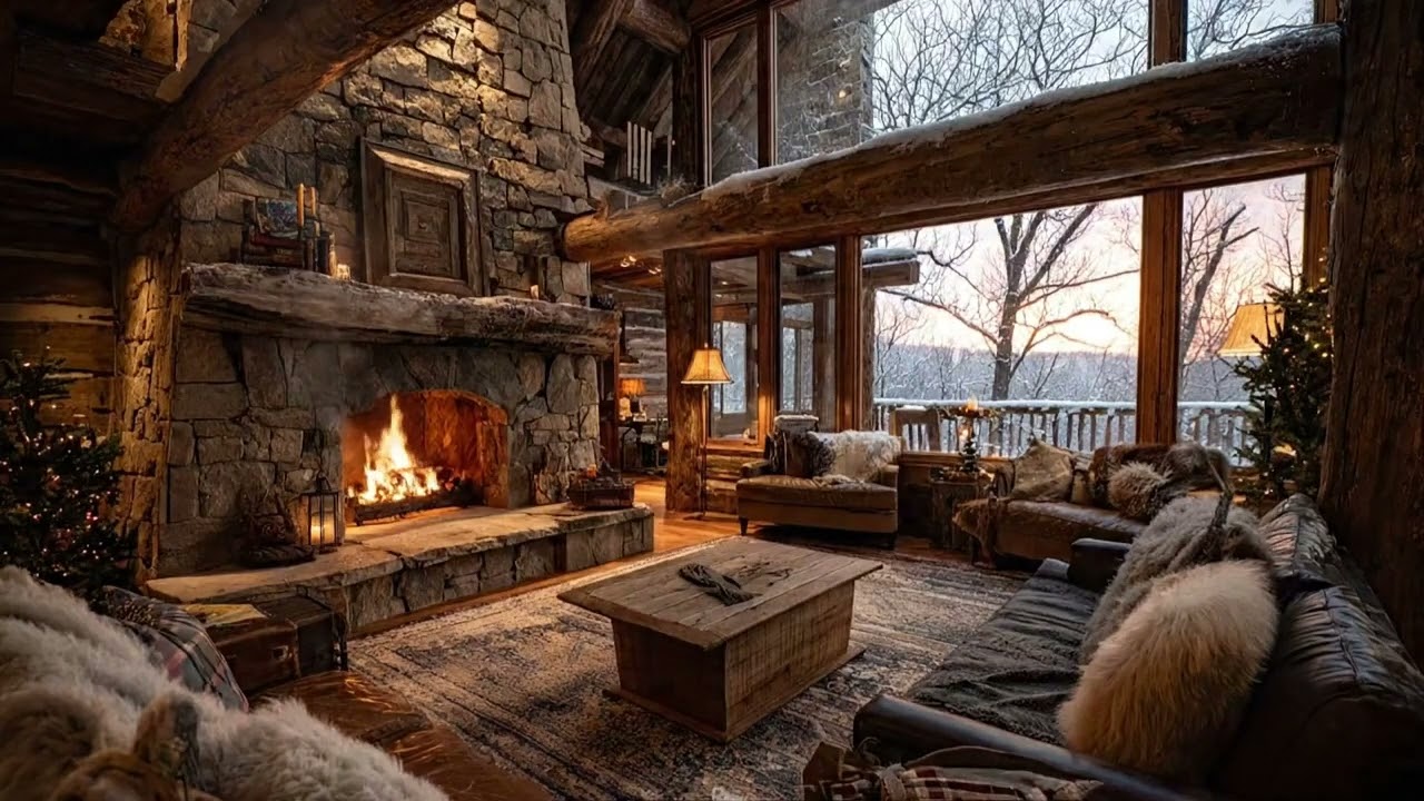 Woodland Cabin Jazz Evening – Cozy Fireplace Sounds for Focus, Stress Relief & Night Calm
