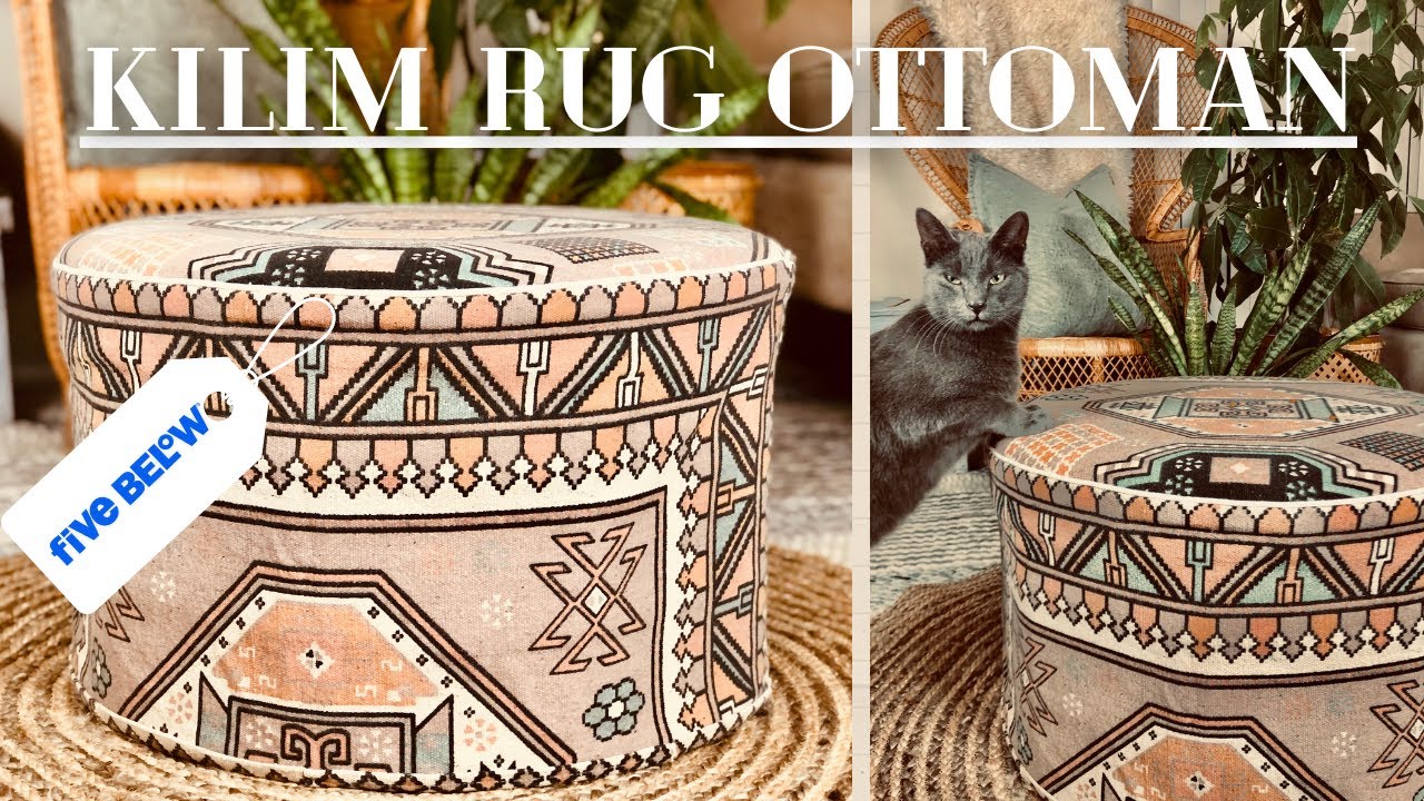 DIY KILIM RUG OTTOMAN | 5 BELOW HACK | Quick Thrift Flip