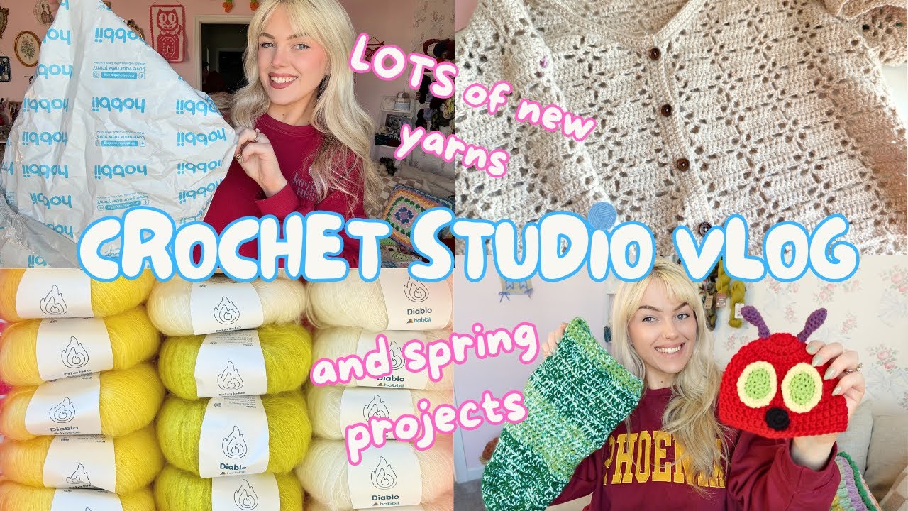 Crochet with me / Studio Vlog - trying Hobbi, spring patterns, and mohair *CHATTY*