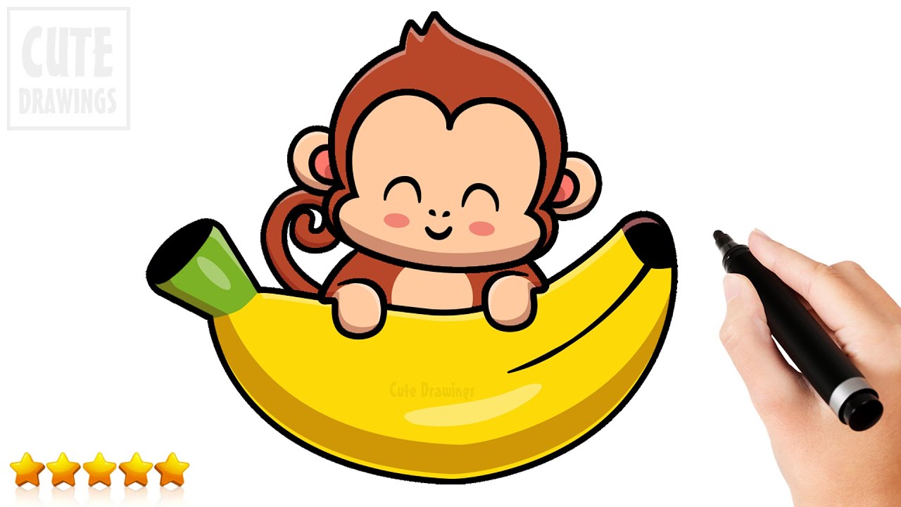 How To Draw A Baby Monkey Holding A Banana (Easy and Cute)