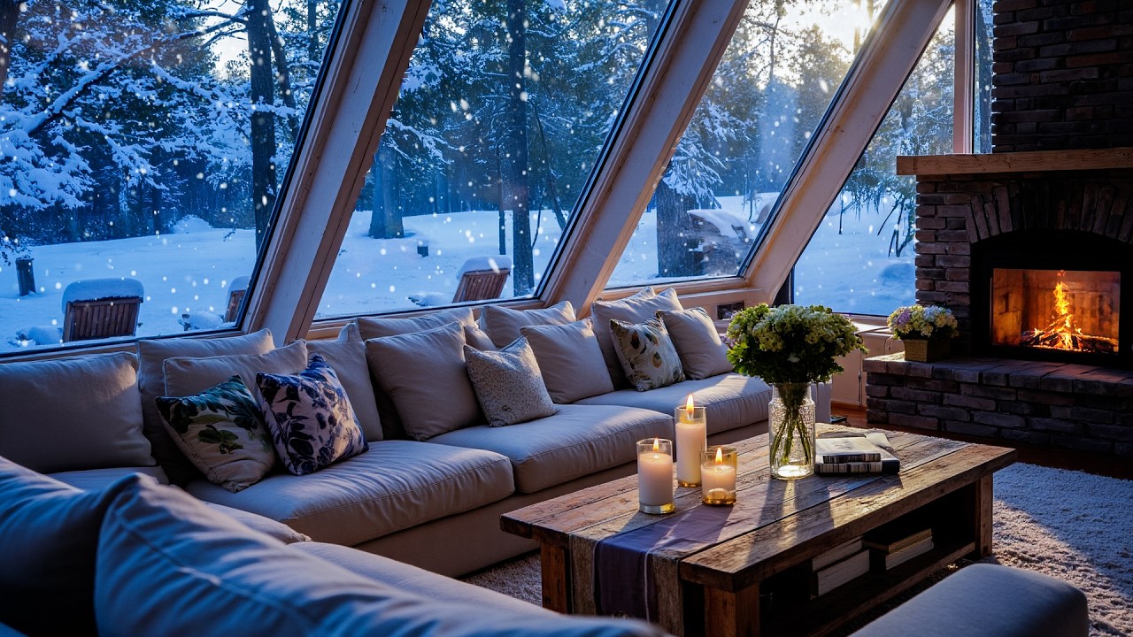 Relaxing Winter Piano Music in a Bright White Room with Snowy Window View | Deep Sleep Music