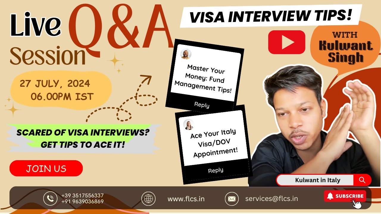 Italy Visa interview tips | funds for visa |  Visa/DOV appointment #italy   | Live Q&A Session - 9