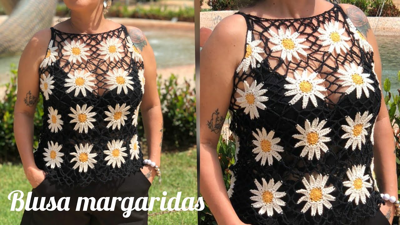 BLUSA DE CROCHE GRANNY SQUARES MARGARIDA DE CROCHÊ  #crochetearrings  #marcialobocroche