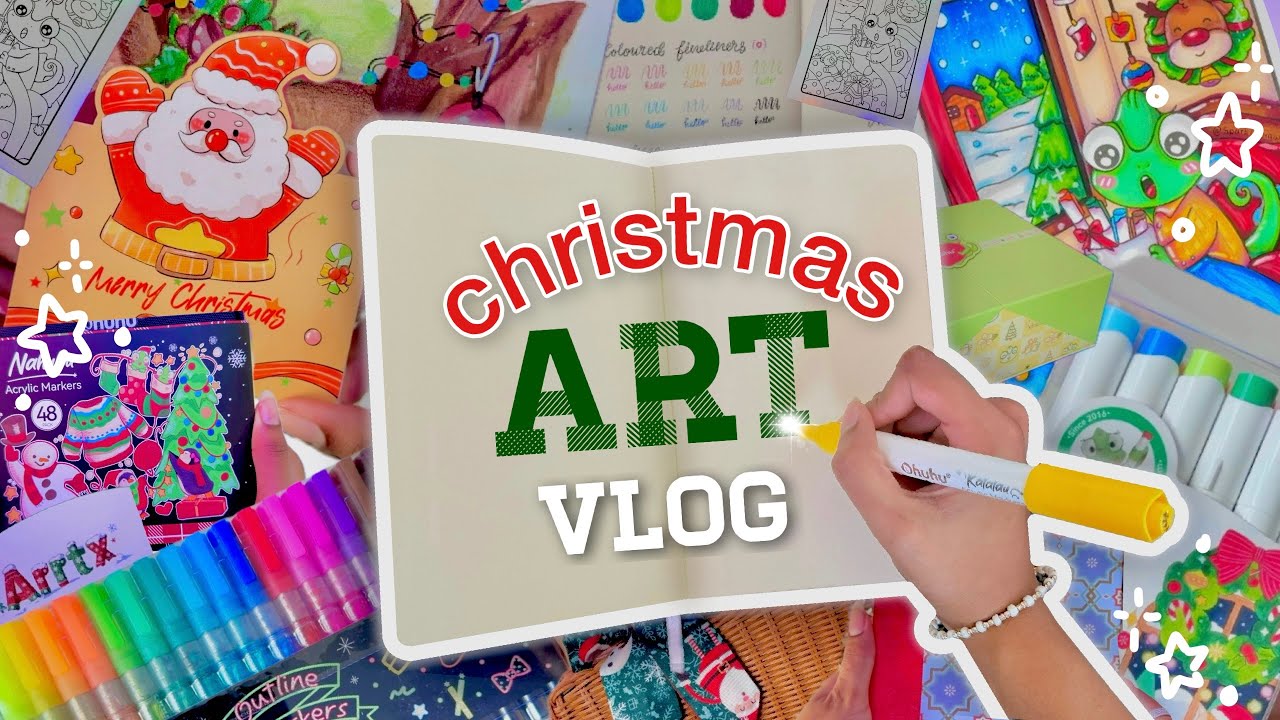 christmas art vlog ♡ surprises, drawing, colouring, painting, gifts & more!