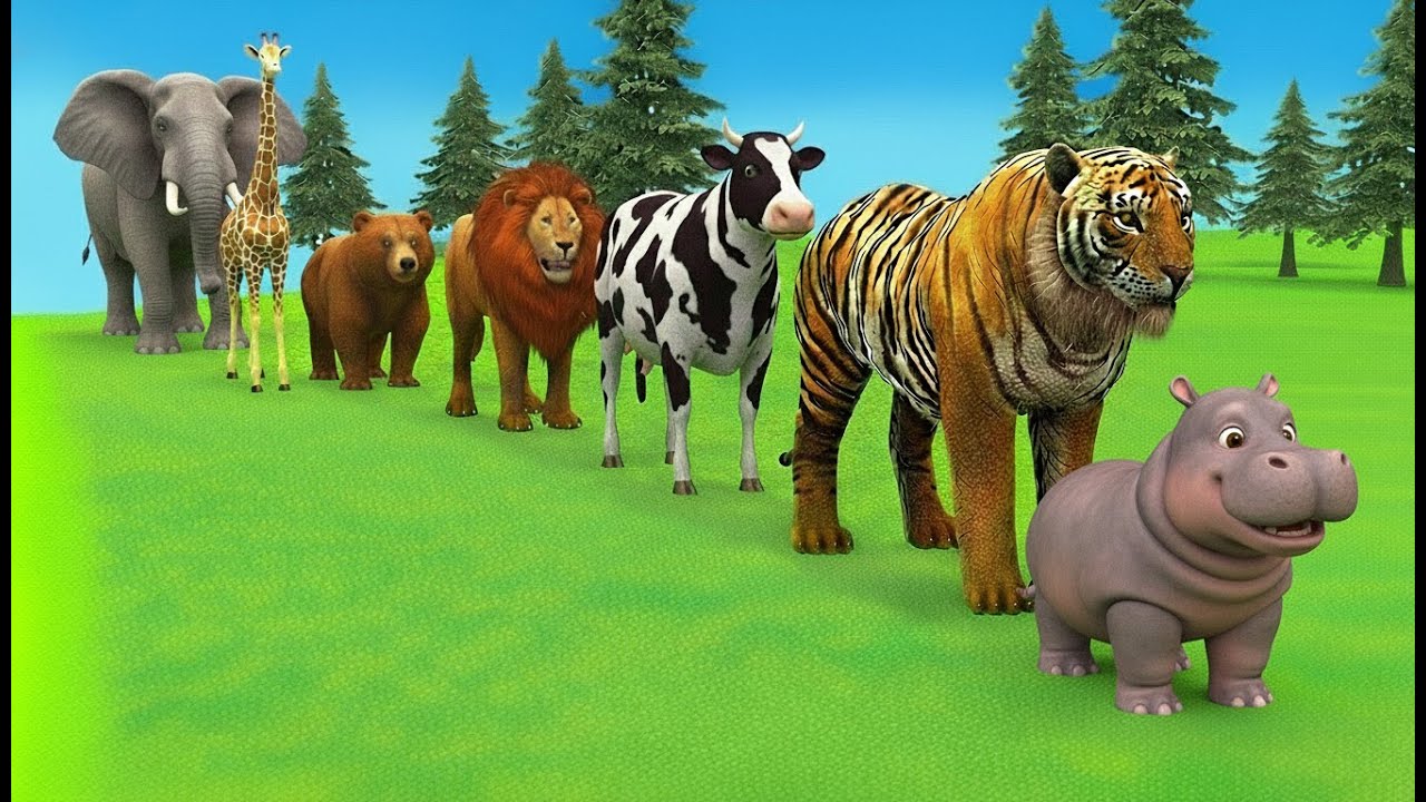 Long Slide Game with Cow Elephant Gorilla Hippopotamus Tiger 3d Animal Game Funny 3d Animals