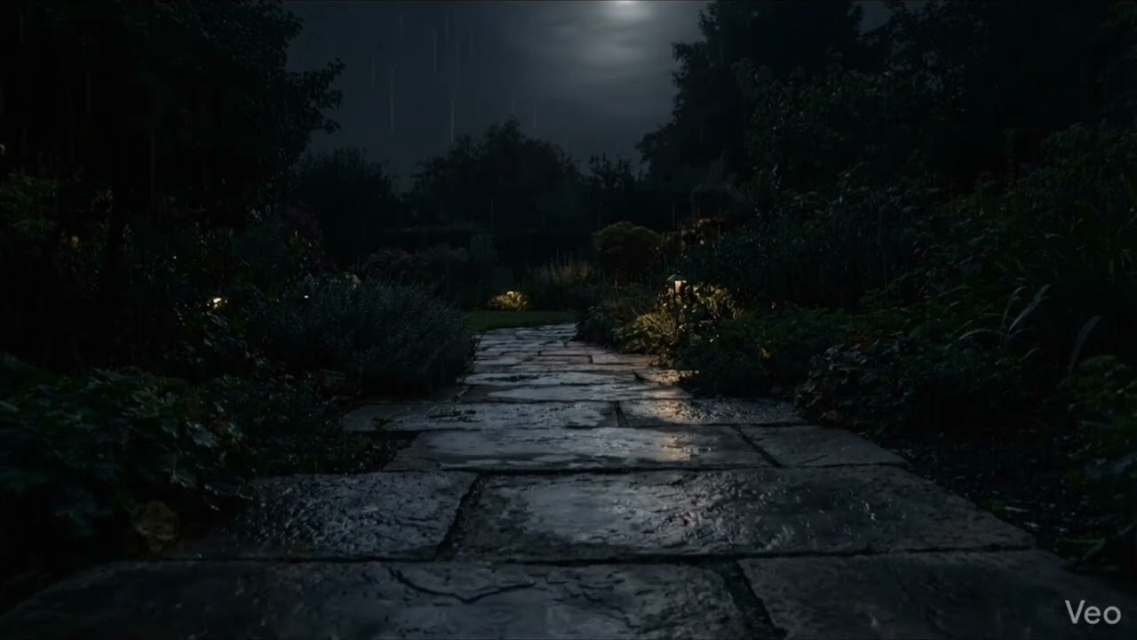 10 Hours Gentle Rain on Stone Path in a Quiet Garden at Night 🌧️ | Deep Sleep, No Thunder, No Music