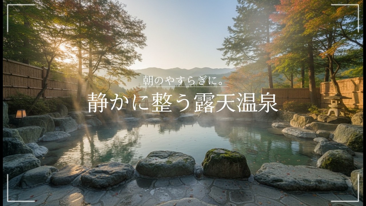 【環境音・ASMR】露天温泉で整う和風BGM｜朝のリラックス Japanese Relaxing BGM in Open-Air Onsen｜疲労回復・自律神経回復