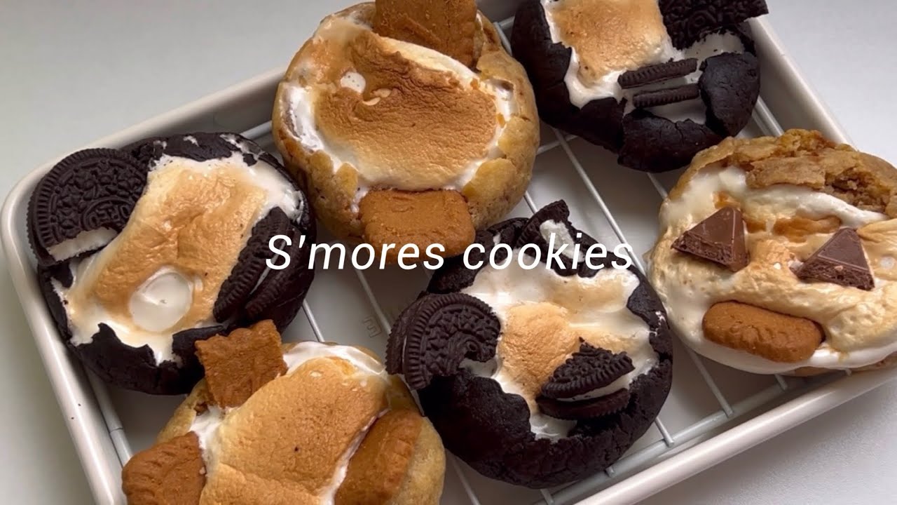 마쉬멜로 조아 인간의 스모어쿠키 만들기 🐶🤎 : 쉬운 베이킹! 오레오, 로투스 | s’mores cookies