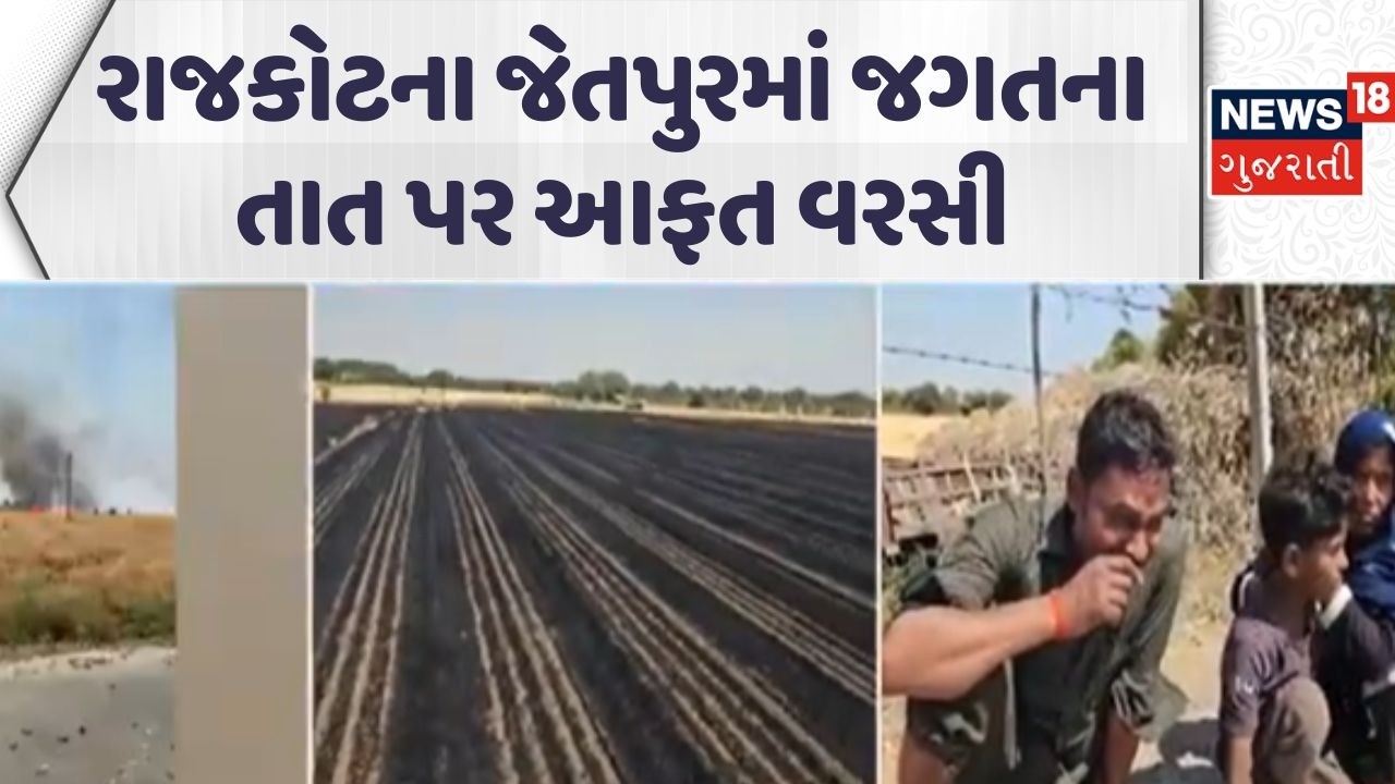Massive fire in wheat crop | રાજકોટના જેતપુરમાં જગતના તાત પર આફત વરસી | Farmers | News18 Gujarati