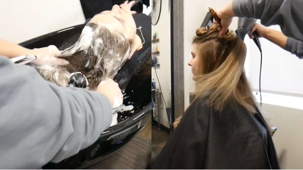 ASMR Hair Washing/Shampooing, Scalp Massage, Brushing, & Blowdrying Long Hair