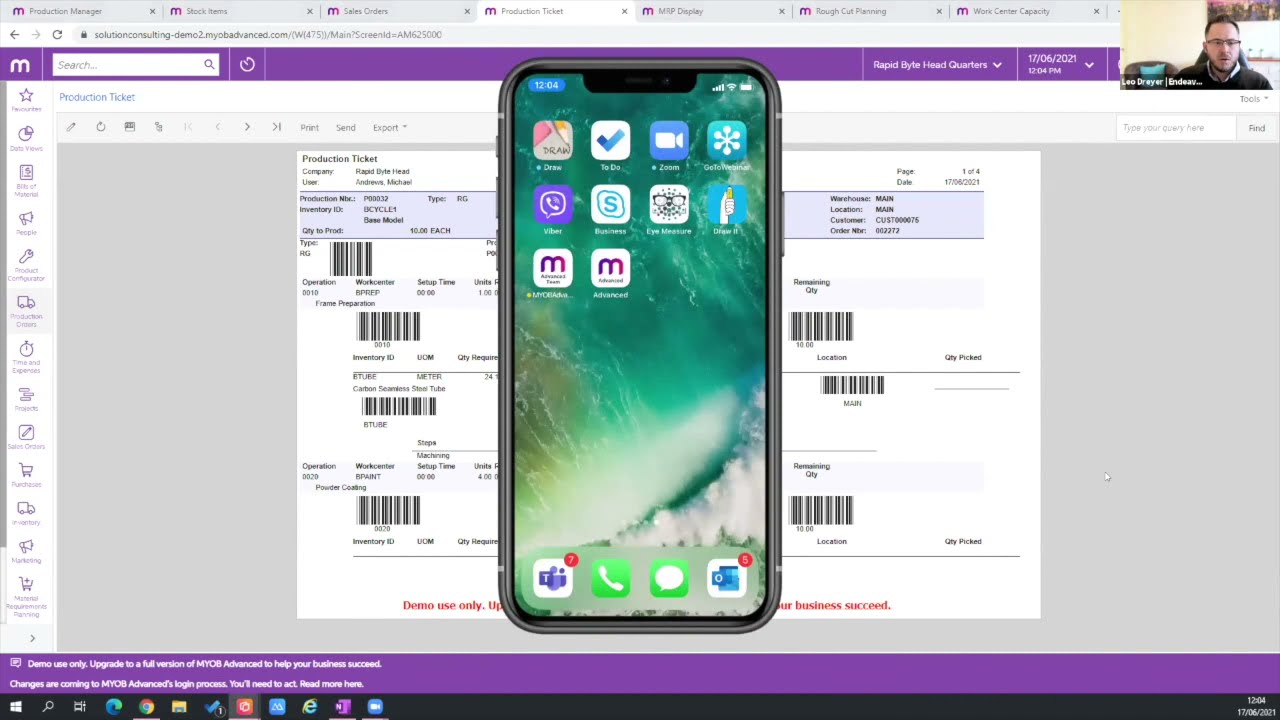 MYOB Advanced Manufacturing Edition Demo