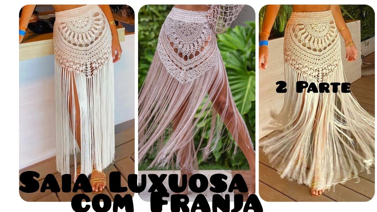SAIA LUXUOSA COM FRANJAS CONJUNTO  VESTE M PARTE 2 DE 4